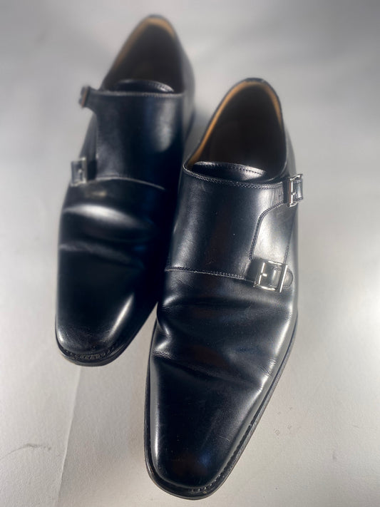 Magnanni Lucio Black Double Strap Monk Shoes, Size 10