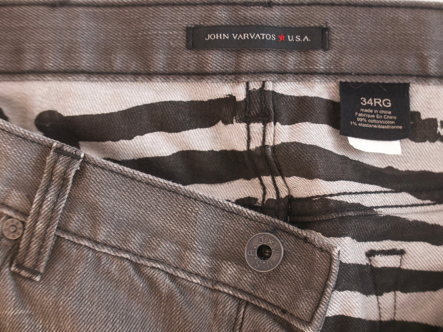 John Varavatos Aged Grey Jeans, Size 34
